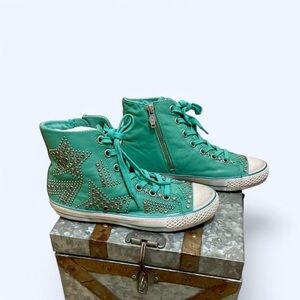 ASH Turquoise studded high top sneakers